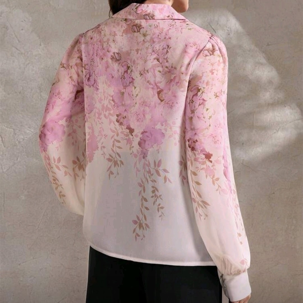 Pink floral blouse L - Picture 3 of 6